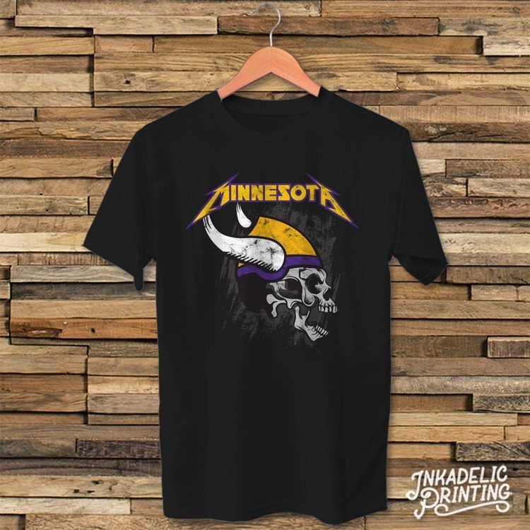 Minnesota Football Heavy Metal Skull T-Shirt w/ Distressed Vintage Style Art // Skol Stefon Diggs Kirk Cousins