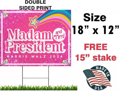 Harris Walz 2024 Yard Sign with Stakes, Double Sided Political Yard Sign for Democratic Party (Design 3) , mnl901