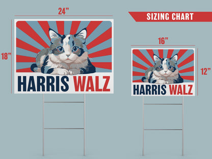 Harris Walz 2024 Cat Yard Sign - Coroplast Harris For President 2024 Lawn Sign, President Election Cat Signs with Metal H-Stake