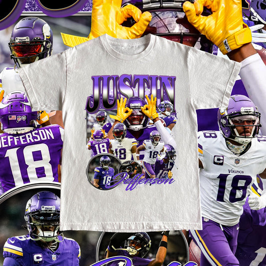 Vintage Justin Jefferson Shirt - Football Tee, Custom Vintage Design, 90s Graphic Tee, Unisex, Retro, NFL Gift, Vikings Team T Shirt