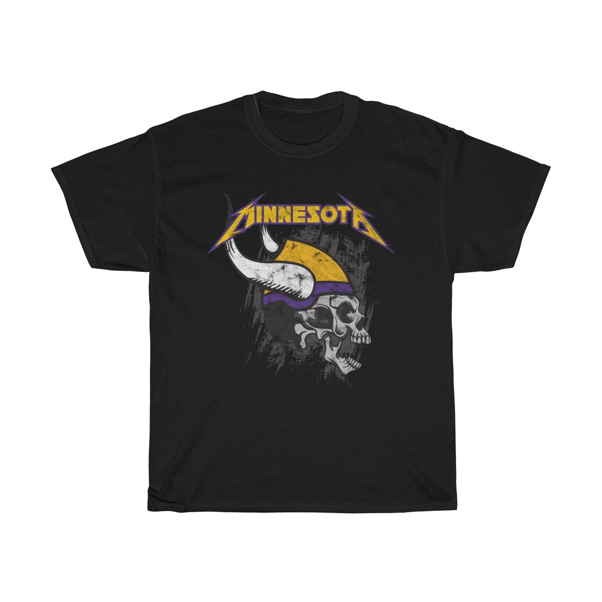 Minnesota Football Heavy Metal Skull T-Shirt w/ Distressed Vintage Style Art // Skol Stefon Diggs Kirk Cousins