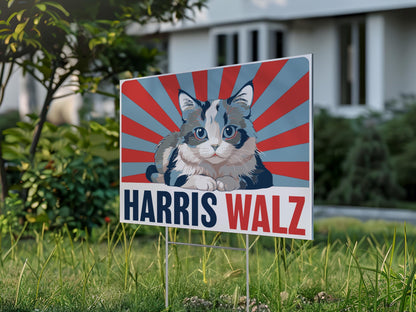 Harris Walz 2024 Cat Yard Sign - Coroplast Harris For President 2024 Lawn Sign, President Election Cat Signs with Metal H-Stake