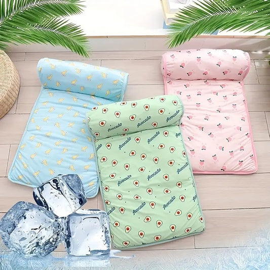 Cooling Cat Bed - Summer Pet Sleeping Mat with Pillow