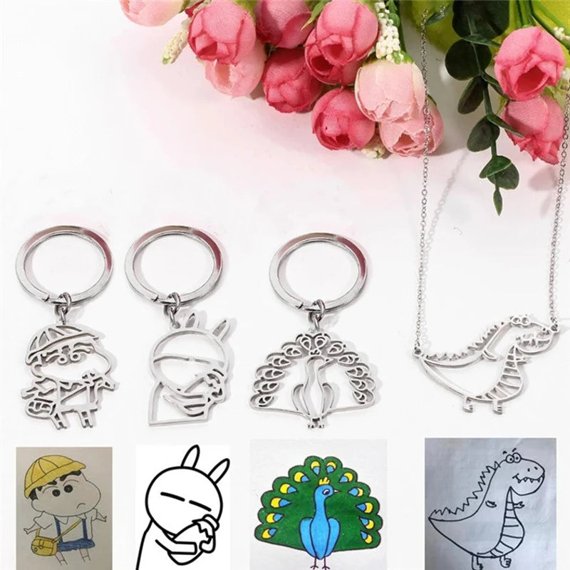 HOT SALE🔥Customized Drawing Keychain, Personalized Custom Photo Car Keyring Key Chains Jewelry