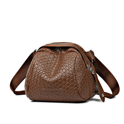 Hand Weaving Large Capacity Crossbody Shoulder Bag, Stylish Leather Shell Bag