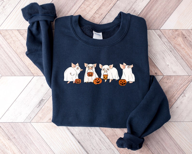 Halloween Sweatshirt, Ghost Pig Sweatshirt, Halloween Crewneck, Ghost Shirt, Pig Lover Gift, Funny Halloween Pig Sweatshirt, Halloween Tee