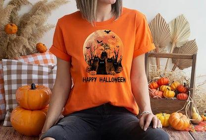 Witch Scary Halloween Shirt, Ladies Funny Halloween Shirt, Halloween Gift Shirt Friends Birthday, trick or treat, kids tee,Cat Pumpkin Night