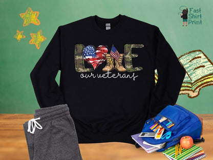 Love Our Veterans Sweatshirt, Memorial Day Sweatshirt, Independence Day Gift, American Flag Shirt, Republican Gifts, Patriotic Shirt,Veteran