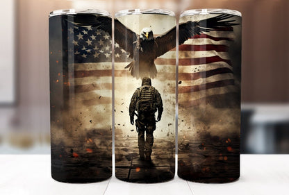 Patriotic Military Eagle Sublimation , 20oz Skinny Tumbler , Tumbler Wrap,Memorial Day , Veteran Shirt Gift,Military Patriotic.