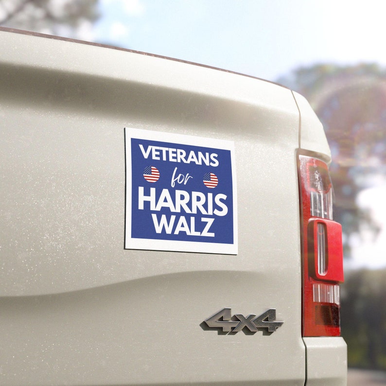 Veterans for Harris Walz 2024 Kamala Harris for President 2024 Car Bumper Magnet Sticker Square Harris for President SWAG Military Patriotic