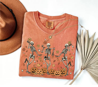 Retro Halloween Shirt, Halloween shirt, Dancing Skeleton Halloween sweatshirt Spooky Season Fall tee Pumpkin Black Cat Shirt